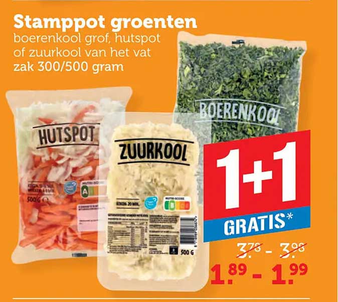 Stamppot groenten boerenkool grof, hutspot of zuurkool van het vat zak 300/500 gram