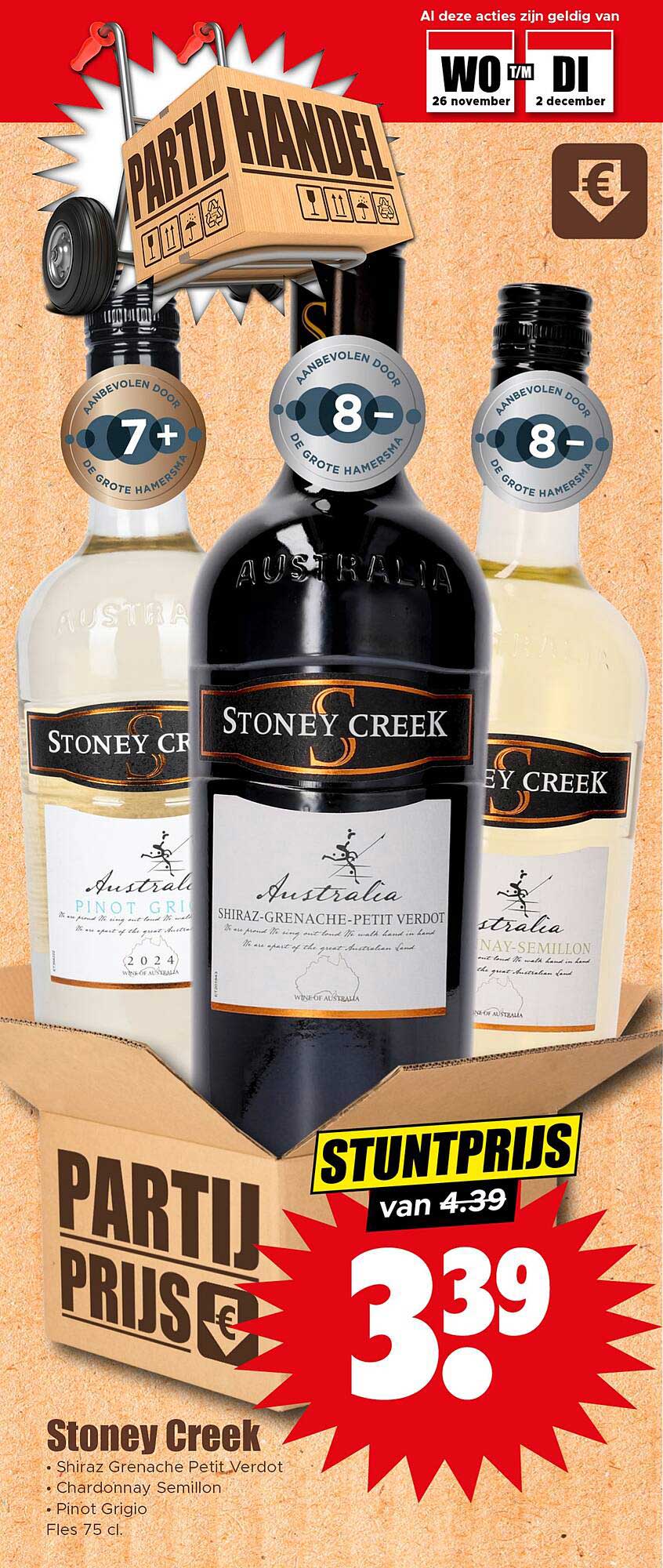 Stoney Creek Shiraz Grenache Petit Verdot, Chardonnay Semillon en Pinot Grigio 75 cl