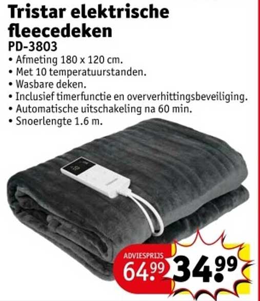 Tristar elektrische fleece-deken PD-3803