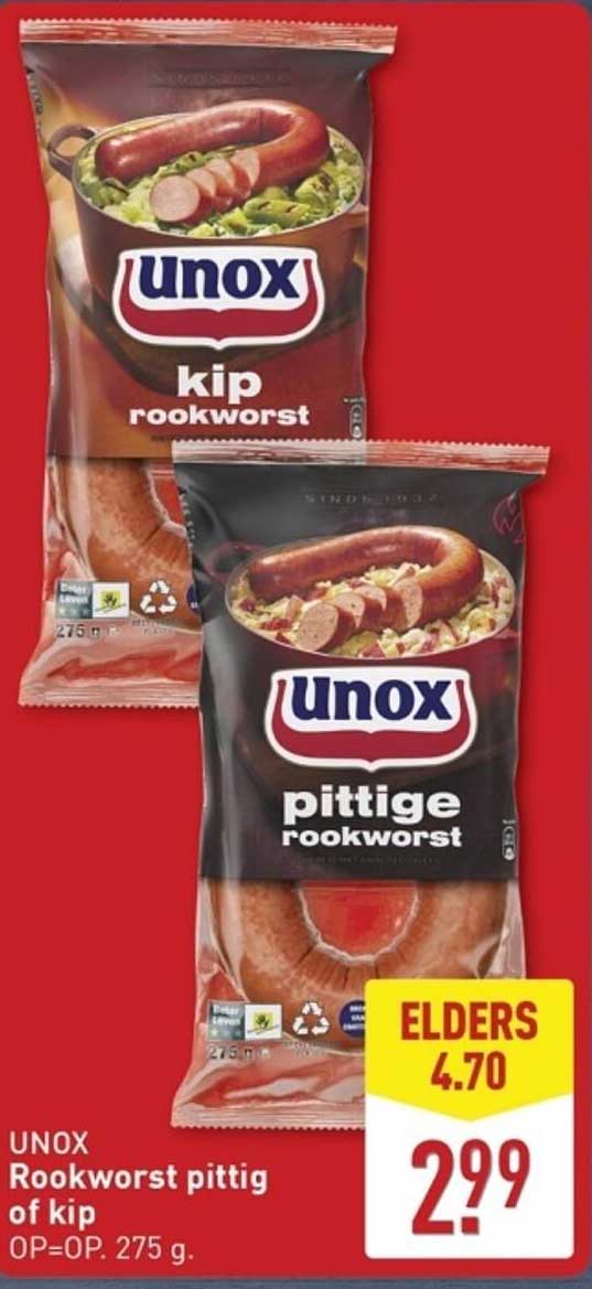 UNOX Rookworst pittig of kip