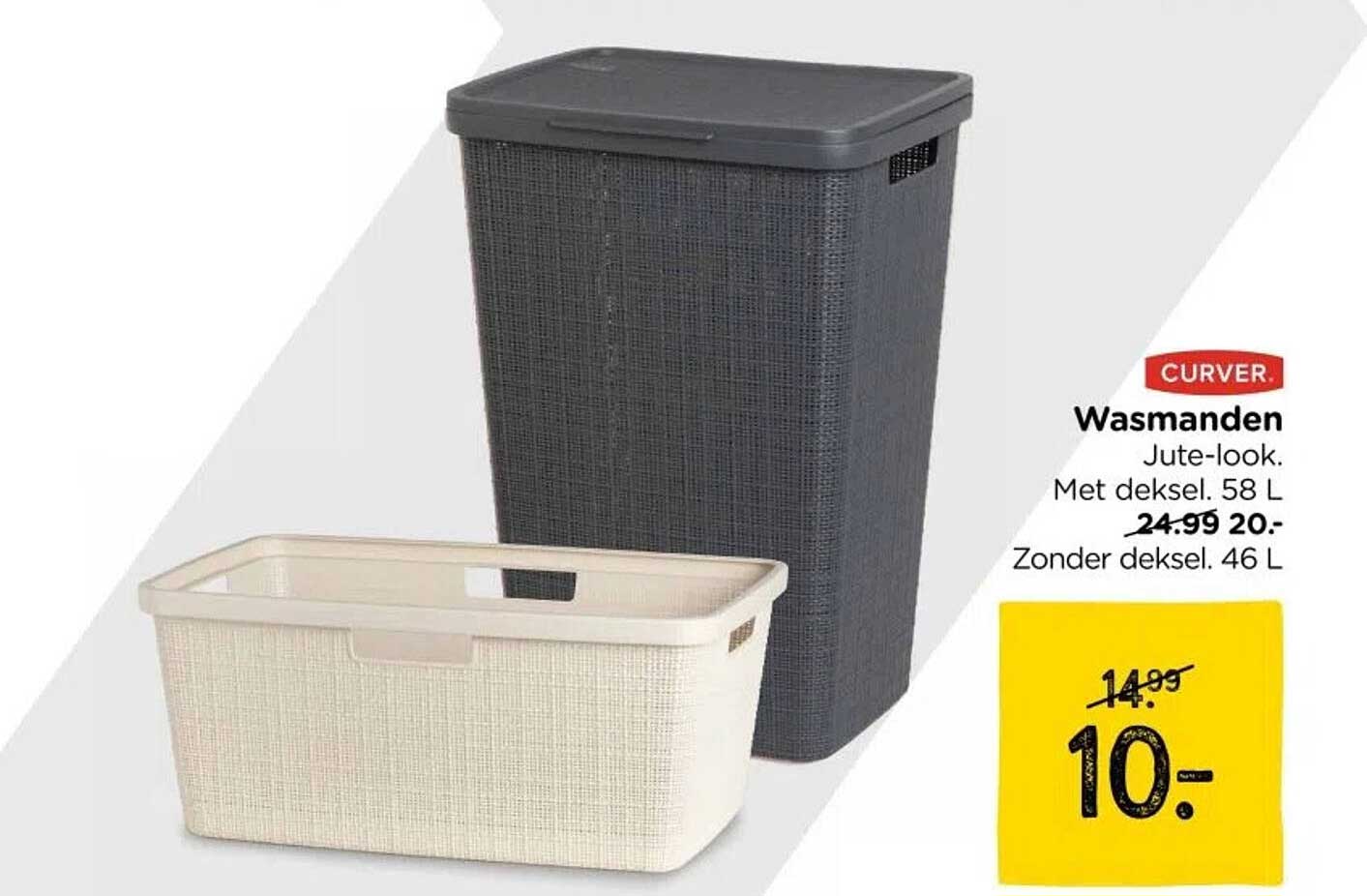 Wasmanden Jute-look. Met deksel. 58 L