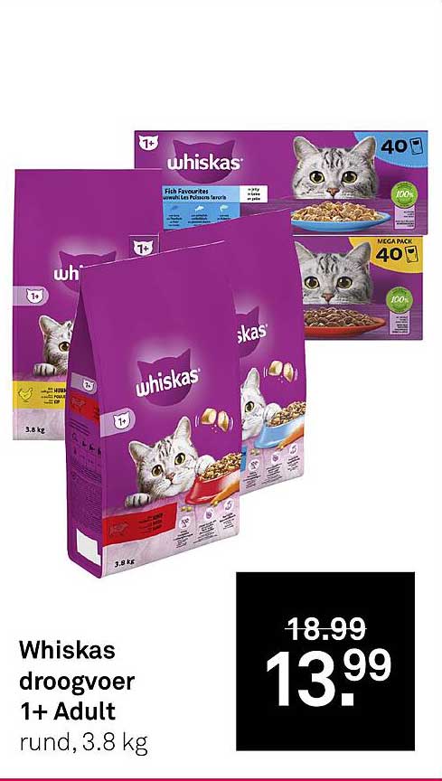 Whiskas droogvoer 1+ Adult rund, 3.8 kg