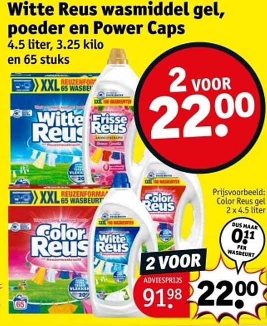 Witte Reus wasmiddel gel, poeder en Power Caps