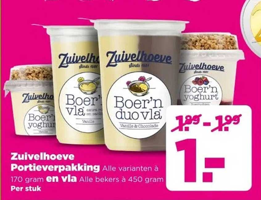 Zuivelhoeve Portieverpakking Alle varianten à 170 gram en vla Alle bekers à 450 gram