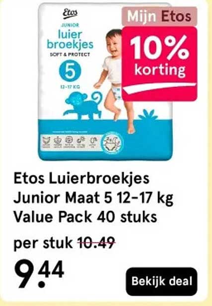 Etos Luierbroekjes Junior Maat 5 12-17 kg Value Pack 40 stuks