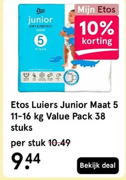 Etos Luiers Junior Maat 5 11-16 kg Value Pack 38 stuks