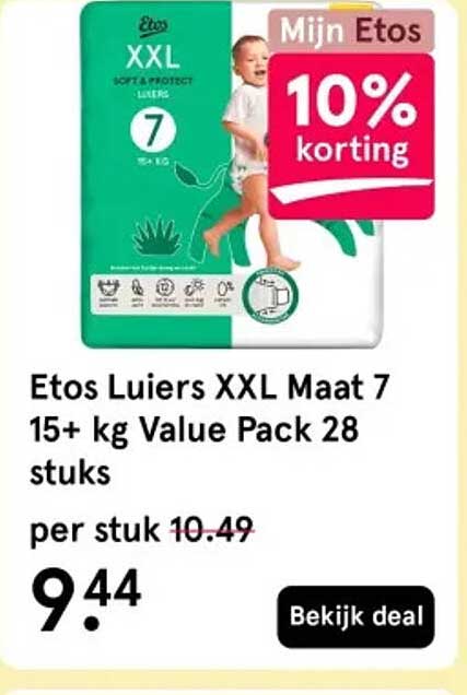 Etos Luiers XXL Maat 7 15+ kg Value Pack 28 stuks
