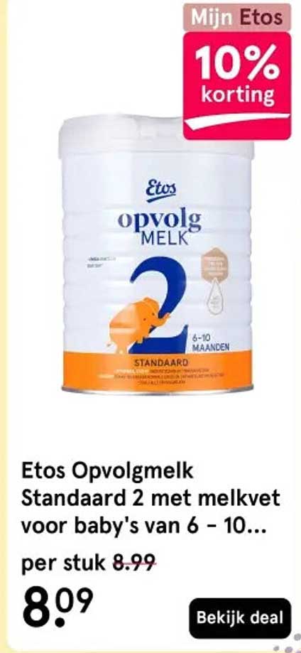 Etos Opvolgmelk Standaard 2 met melkvet voor baby's van 6 – 10...