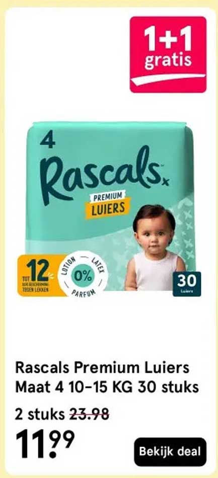 Rascals Premium Luiers Maat 4 10-15 KG 30 stuks