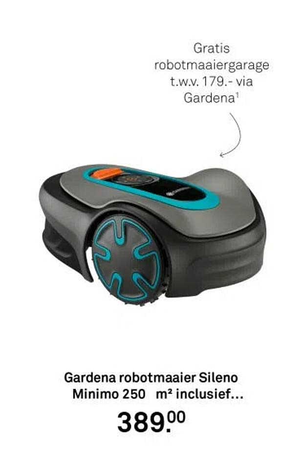 Gardena robotmaaier Sileno Minimo 250 m² inclusief… Gratis robotmaaiergarage t.w.v. 179,- via Gardena