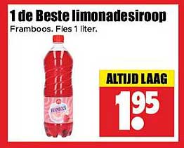 1 de Beste limonadesiroop Framboos. Fles 1 liter.