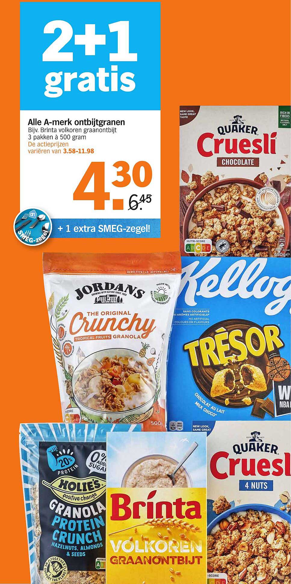 2+1 gratis op alle A-merk ontbijtgranens