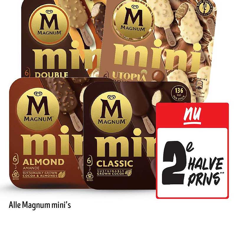 2e HELFT PRIJS op alle Magnum mini's