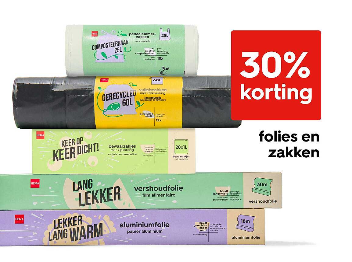 30% korting op folies en zakken