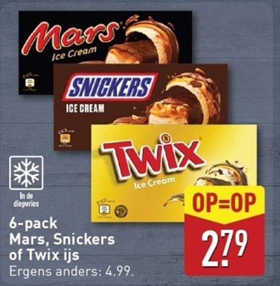 6-pack Mars, Snickers of Twix ijs