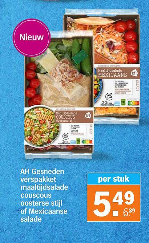 AH Gesneden verspakket maaltijdsalade couscous oosterse stijl en Mexicaanse salade