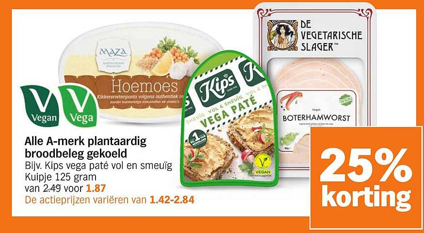 Alle A-merk plantaardig broodbeleg gekoeld