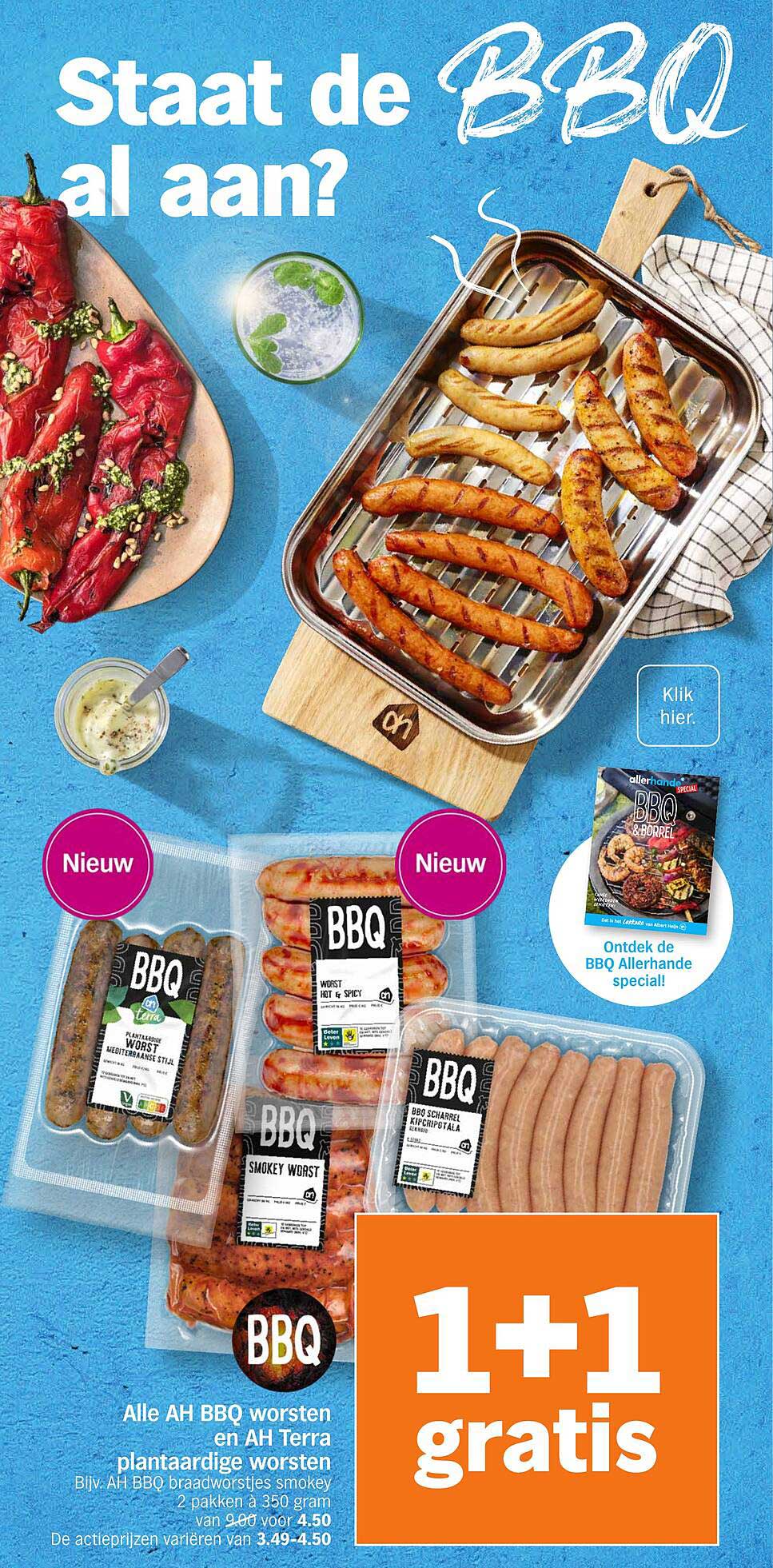 Alle AH BBQ worsten en AH Terra plantaardige worsten