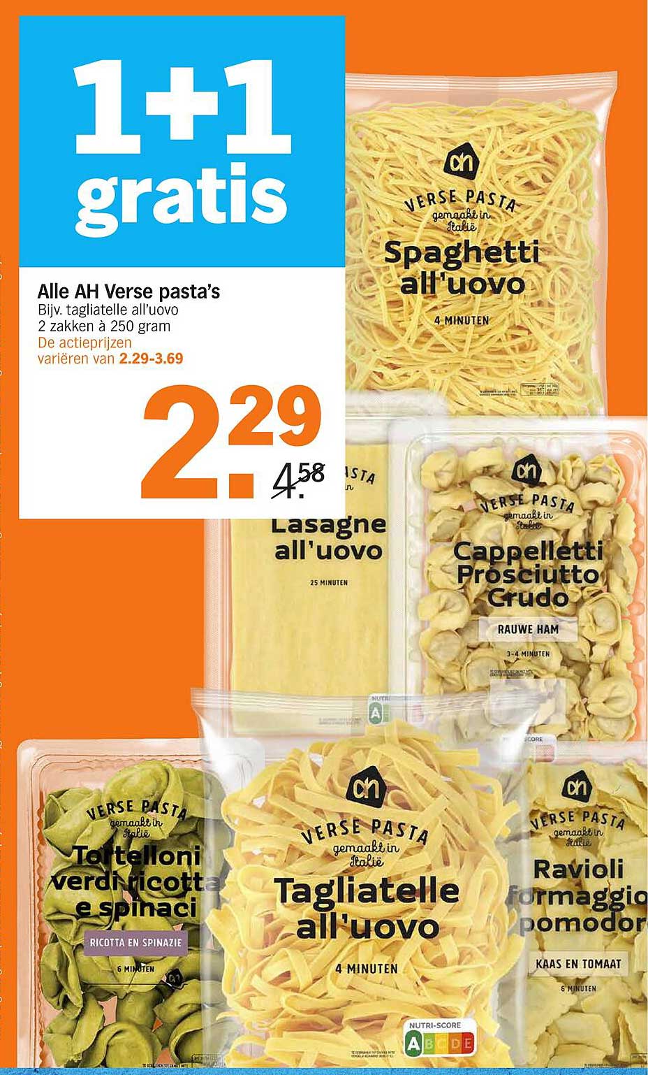 Alle AH Verse pasta’s 1+1 gratis
