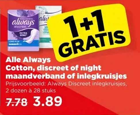 Alle Always Cotton, discreet of night maandverband of inlegkruisjes