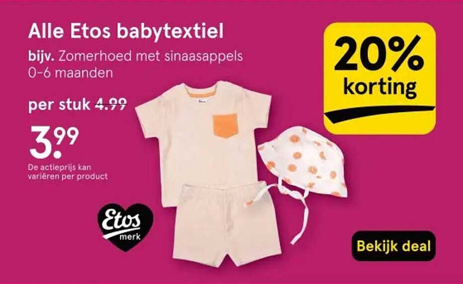 Alle Etos babytextiel bijv. Zomerhoed met sinaasappels 0-6 maanden