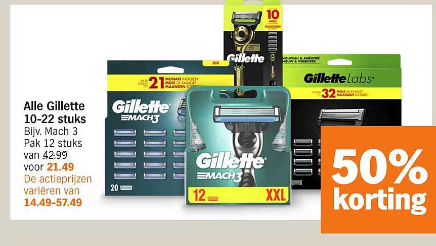 Alle Gillette 10-22 stuks Bijv. Mach 3 Pak 12 stuks van 42.99 voor 21.49