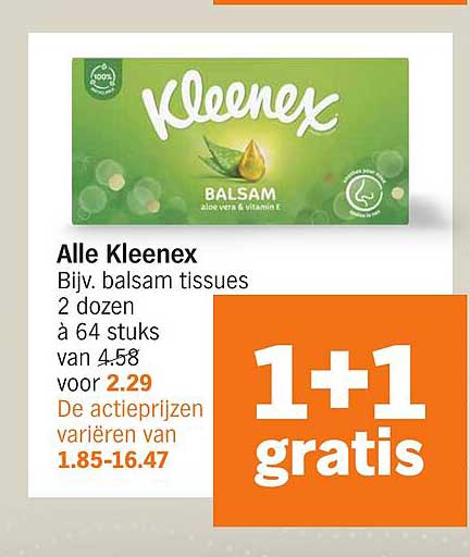 Alle Kleenex Bijv. balsam tissues 2 dozen à 64 stuks