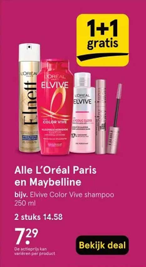 Alle L’Oréal Paris en Maybelline bijv. Elvive Color Vive shampoo 250 ml