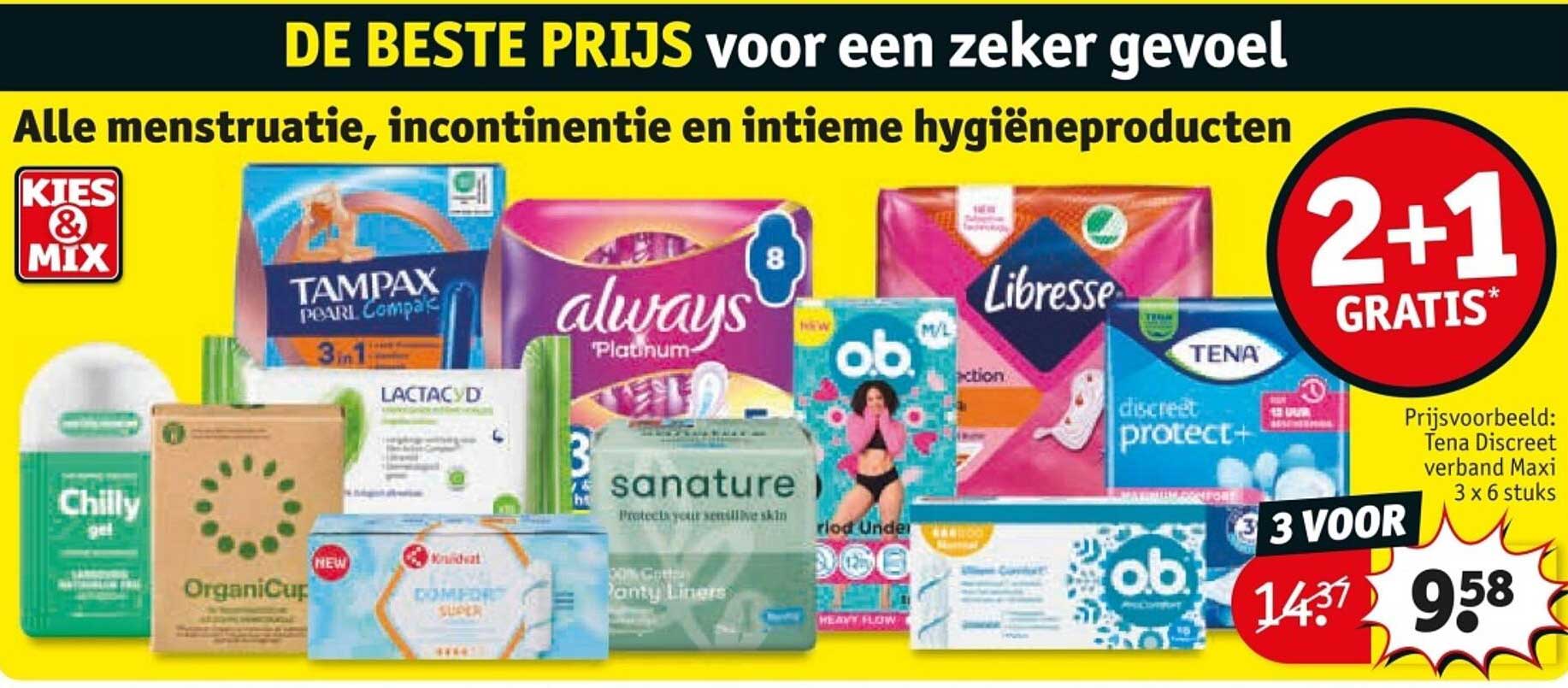Alle menstruatie, incontinentie en intieme hygiëneproducten