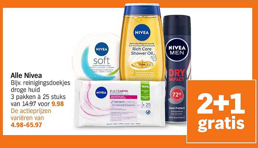 Alle Nivea Bijv. reinigingsdoekjes droge huid 3 pakken à 25 stuks van 14.97 voor 9.98