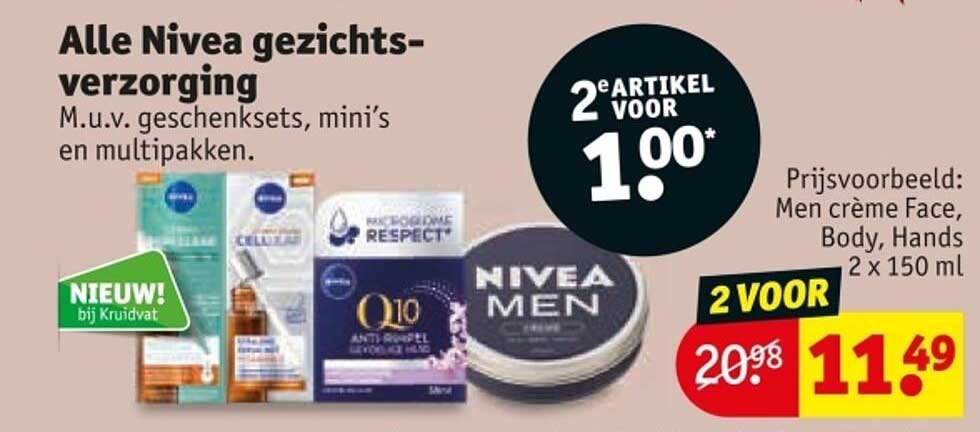 Alle Nivea gezichts-verzorging M.u.v. geschenksets, mini's en multipakken.