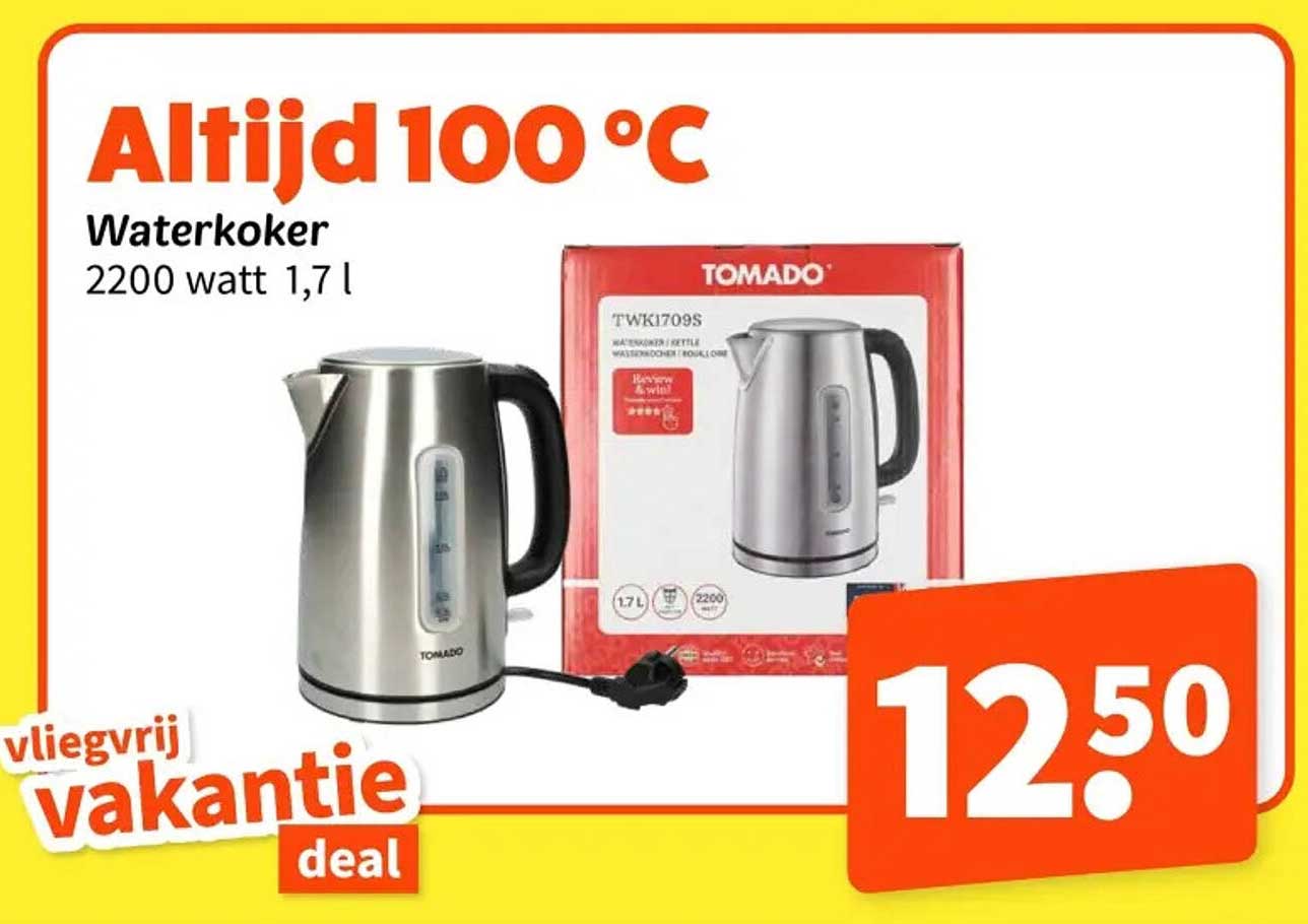 Altijd 100 °C Waterkoker 2200 watt 1,7 l