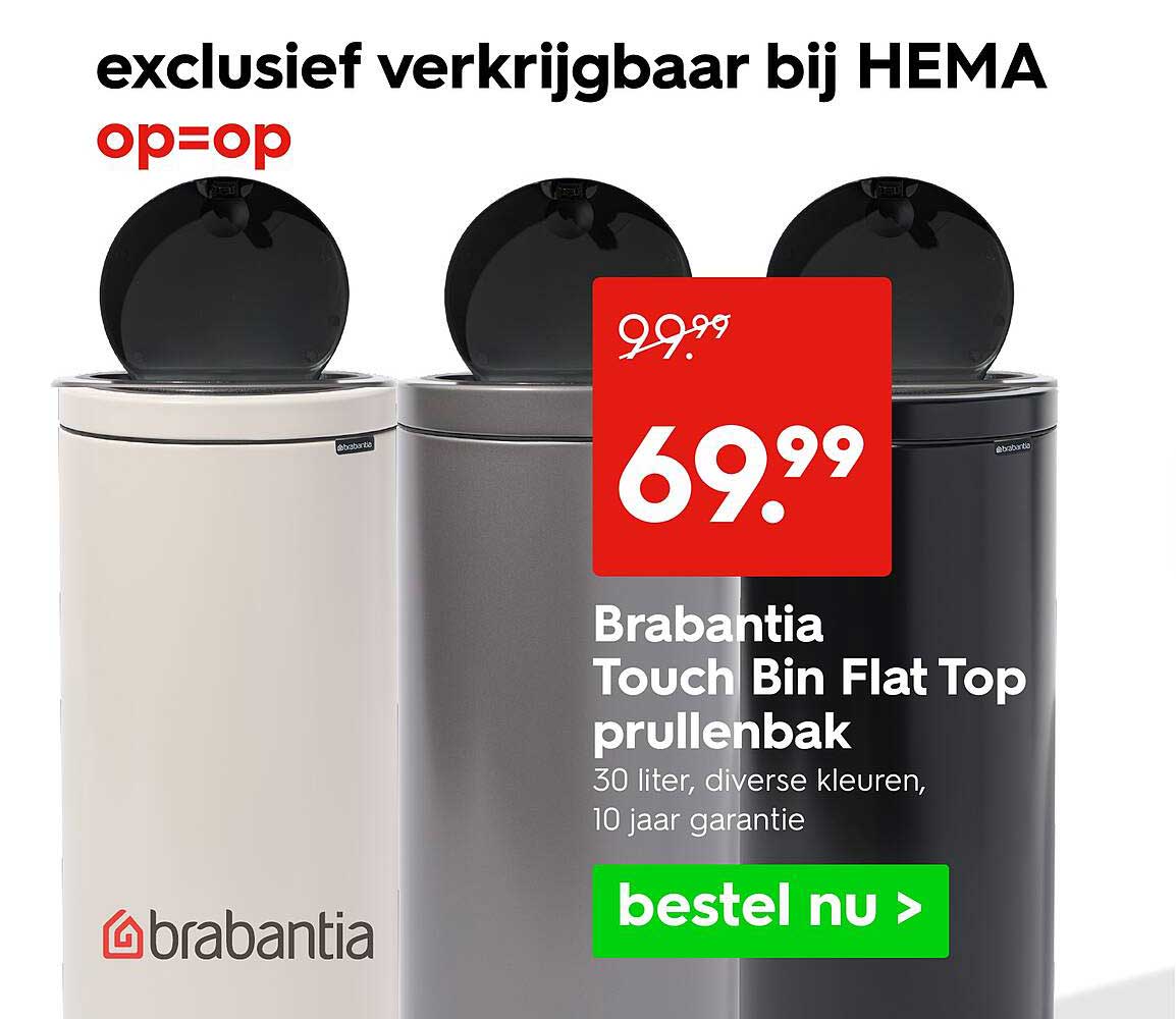 Brabantia Touch Bin Flat Top prullenbak