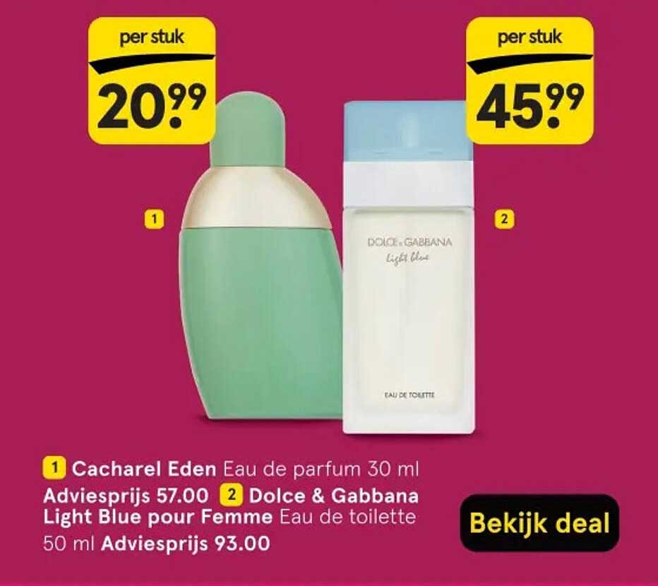 Cacharel Eden Eau de parfum 30 ml en Dolce & Gabbana Light Blue pour Femme Eau de toilette 50 ml