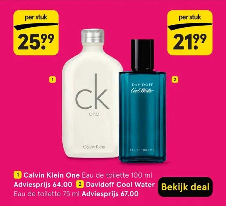 Calvin Klein One Eau de toilette 100 ml en Davidoff Cool Water Eau de toilette 75 ml
