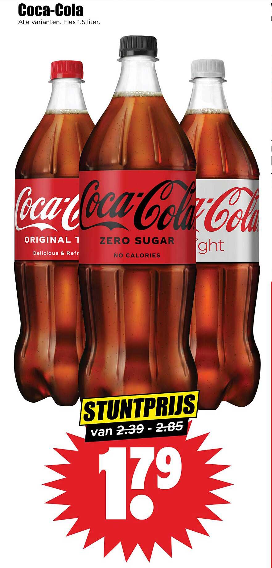 Coca-Cola, Alle varianten. Fles 1.5 liter.