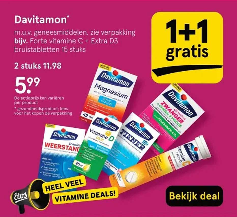 Davitamon Forte vitamine C + Extra D3 bruistabletten 15 stuks 2 stuks 5,99