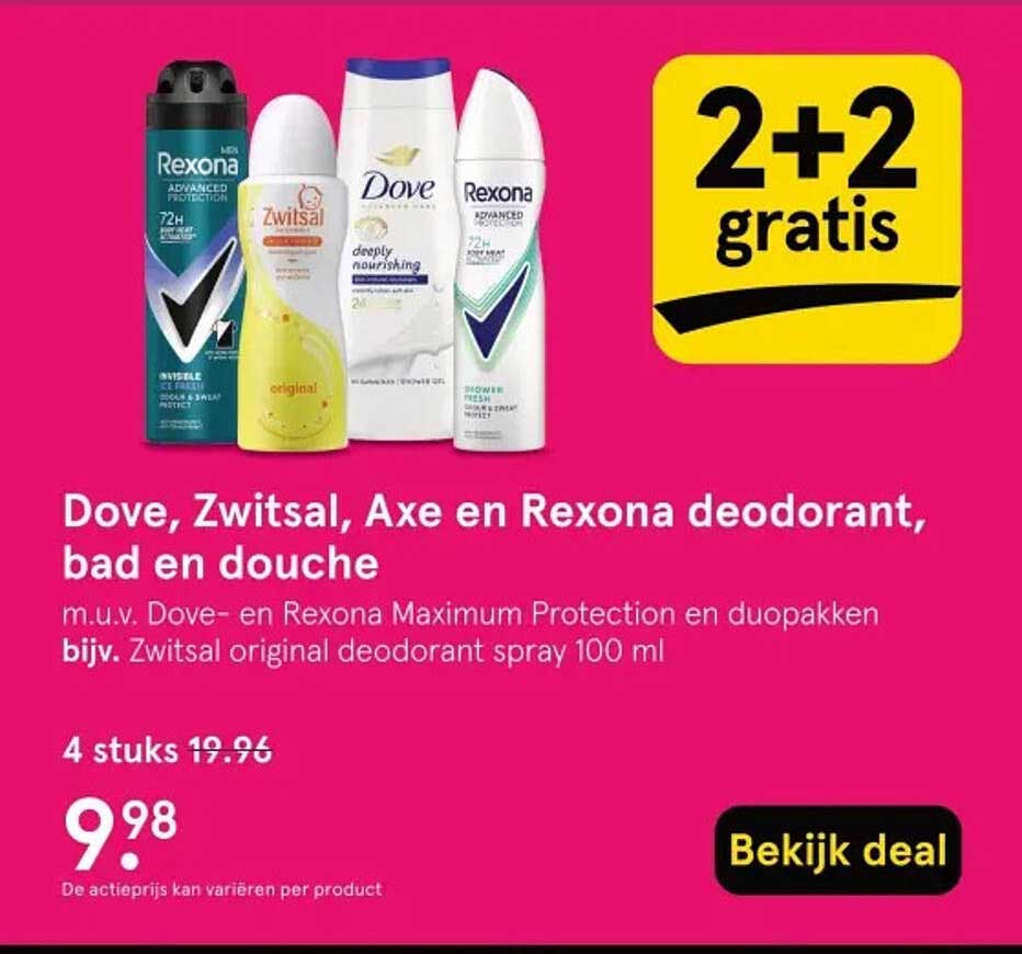 Dove, Zwitsal, Axe en Rexona deodorant, bad en douche