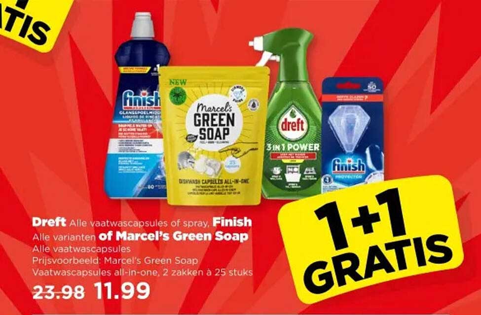Dreft Alle vaatwascapsules of spray, Finish Alle varianten of Marcel's Green Soap