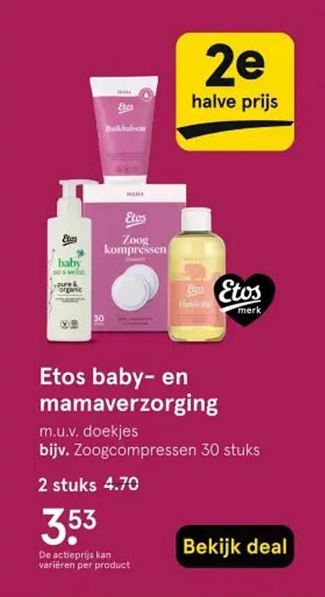 Etos baby- en mamaverzorging m.u.v. doekjes bijv. Zoogcompressen 30 stuks