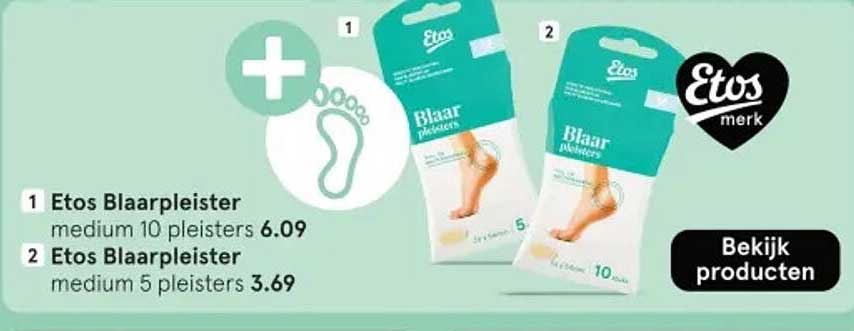 Etos Blarenpleisters medium 10 pleisters 6.09, Etos Blarenpleister medium 5 pleisters 3.69