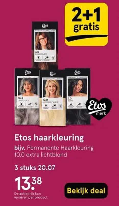 Etos haarkleuring bijv. Permanente Haarkleuring 10.0 extra lichtblond