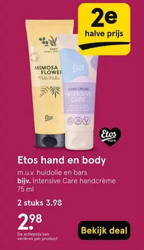 Etos hand en body m.u.v. huidolie en bars bijv. Intensive Care handcrème 75 ml