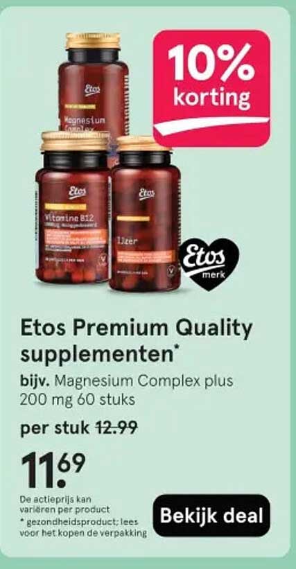 Etos Premium Quality supplementen* bijv. Magnesium Complex plus 200 mg 60 stuks