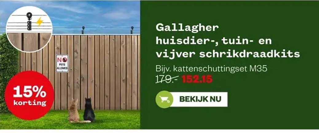 Gallagher huisdier-, tuin- en vijver schrikdraadkits Bijv. kattenschuttingset M35