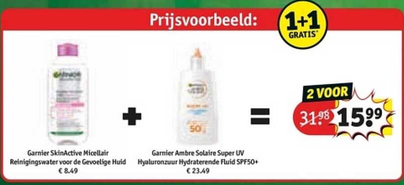 Garnier SkinActive Micellair Reinigingswater voor de Gevoelige Huid + Garnier Ambre Solaire Super UV Hyaluronzuur Hydraterende Fluid SPF50+