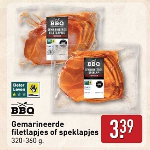 Gemarineerde filetlapjes of speklapjes 320-360 g.
