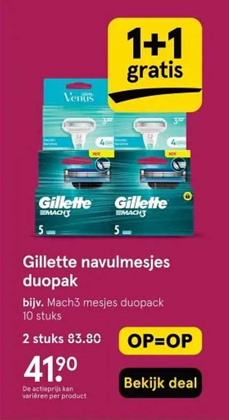Gillette navulmesjes duopak bijv. Mach3 mesjes duopak 10 stuks