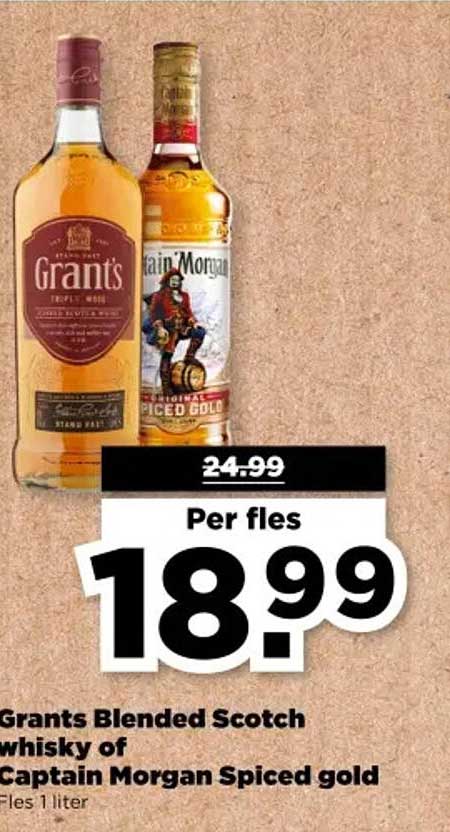 Grants Blended Scotch whisky of Captain Morgan Spiced gold