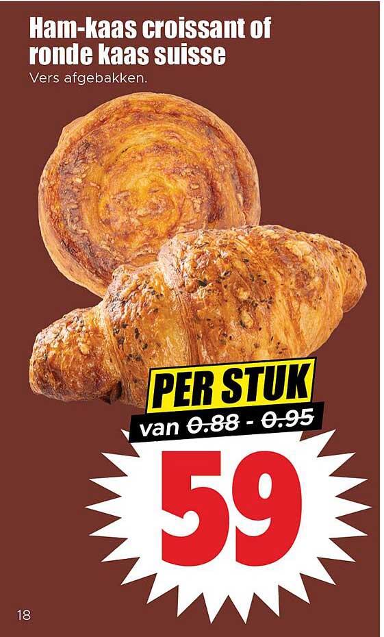 Ham-kaas croissant of ronde kaas suisse